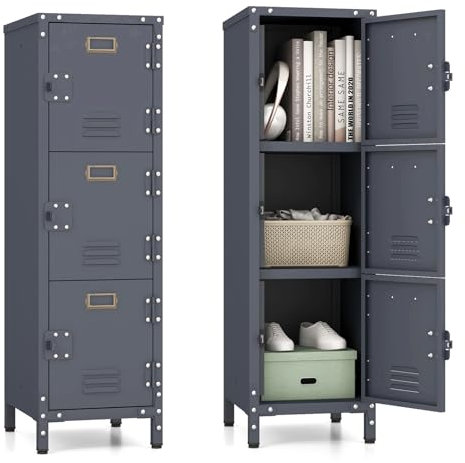 COSTWAY Armoire à Casiers, Armoire Metallique Rangement Modulaire, Porte avec Loquet, Support d'Étiquette, Pieds Réglables, Kit Anti-Renversement, Design Vintage, Casier Vestiaire Metallique