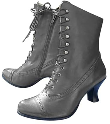 Botines Góticos Botas De Tacón Victorianas Vintage for Mujer Botas Con Cordones De Piel Sintética Booties Medievales Renacentistas Zapatos De Ocio Al Tobillo for Exteriores, Fiesta(Gray,39 EU)