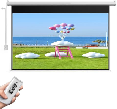 Schermo Proiettore Motorizzato 16:9 4K HD Telo Proiettore Anti Rughe Pieghevole Portatile Lavabile con Telecomando,per Teatro Domestico,Scolastico,Ufficio(174cm)