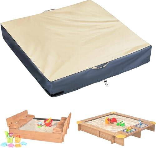 Sandbox Cover, 420D Oxford Cloth Waterproof Outdoor Square Sand Box Cover for Kids, Protect Sandbox Sand and Toys(Khaki Gray,72'' W×72'' D×8'' H)