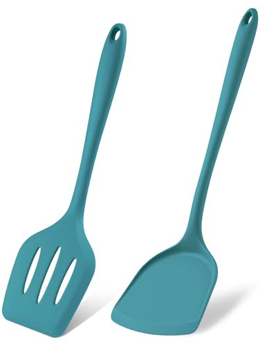 Herogo Silicone Spatula, 2 Pieces Non-Stick Spatula Turner Set for Cooking, Heat Resistant Silicone Slotted Turner Utensils for Cookware Pan, Easy Clean, Dishwasher Safe, Blue