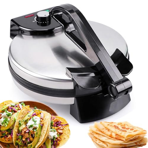 1800W Máquina Eléctrica para Tortillas – Prensa Antiadherente para Roti & Chapati De 10 Pulgadas con Temperatura Ajustable & Calentamiento De Doble Cara para Tortillas, Rotis & Pizza Caseras