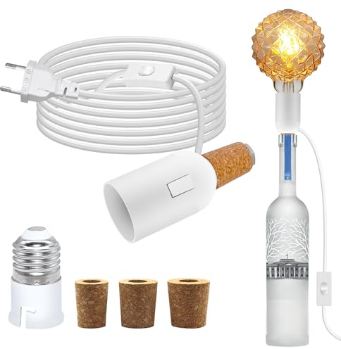 Adattatore B22 per lampadine da bottiglia, cavo da 240CM, portalampada E27 con convertitore B22, adattatore per lampadine da bottiglia con 3 tappi, lampada da bottiglia con attacco, kit per lampada da