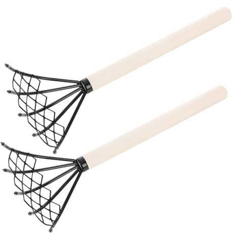 EPIGEIST 2 Pezzi Rastrello Manuale Spiaggia con Affilati per Scavare e Vongole Legno Ergonomico Strumento Leggero e Portatile per Frutti