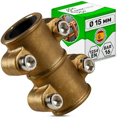 Sealing Pipe Clamps for Copper Pipe Ø 15 mm Two Part - Made of Brass | Corrosion Resistant Sealed Connection - Warranty 5 Years - ONIX TECH