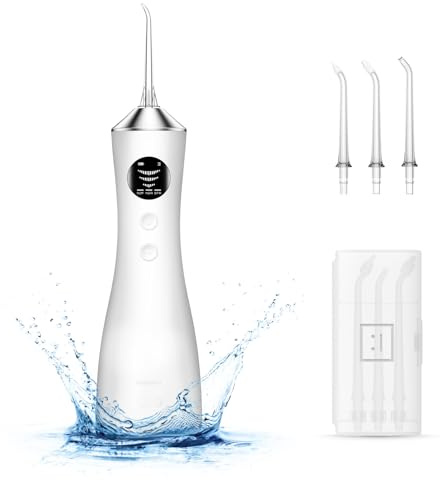 Water Dental Flosser for Teeth, Portable Cordless Water Flosser with 300ML Rechargeable with Type-C, IPX7 Waterproof Water Flossers for Adults with 3 Intensity Modes and 3 Flossing Tips White