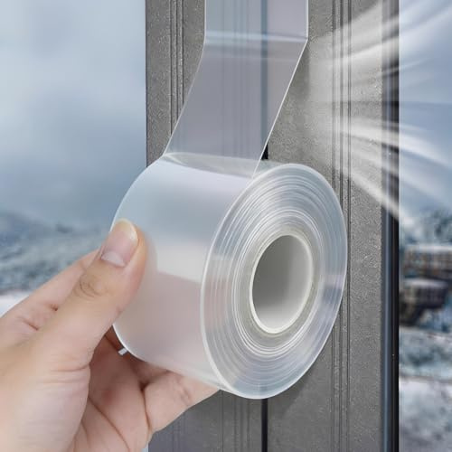 3cmx10m Clear Window Weather Sealing Tape for Winter, Waterproof Draft Excluder, Adhesive Window Sealant Tape for Doors & Windows, Energy Saving Insulation Seal Strip to Block Cold Air Wind and Dust