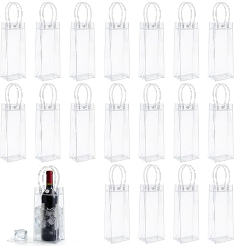 18 unidades enfriador de botellas de hielo bolsa de helado: 25 x 10 x 10 cm PVC bolsas de hielo enfriador de botellas, enfriador de champán transparente, bolsa para huevos a prueba de fugas con asa