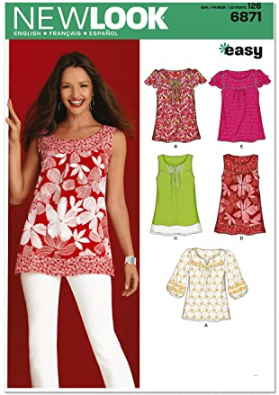 Simplicity New Look Schnittmuster 6871: Damen-Tops, Größe A, Papier, weiß, A (10-12-14-16-18-20-22)