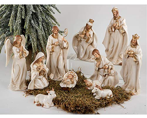 Formano Holy Family Nativity Figures Set of 11 Porcelain Cream Gold