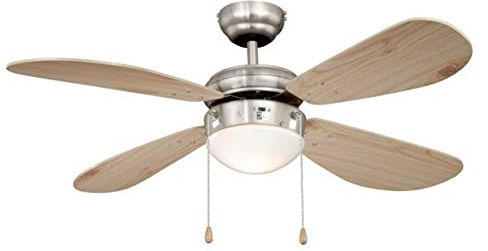 AireRyder - Classic Deckenventilator mit Beleuchtung | Zeitloser Ventilator mit Zugschalter mit Silbernem Gehäuse und kieferfarbenen Flügeln, 105cm Durchmesser (Farbe: Satin Nickel & Kiefer)