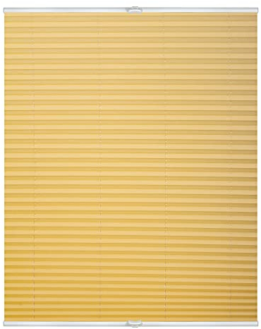 Lichtblick Plissee Klemmfix, ohne Bohren, verspannt, lichtdurchlässig, Blickdicht, Uni, mit eleganter Crushed Optik Gelb,60 cm x 130 cm (B x L)