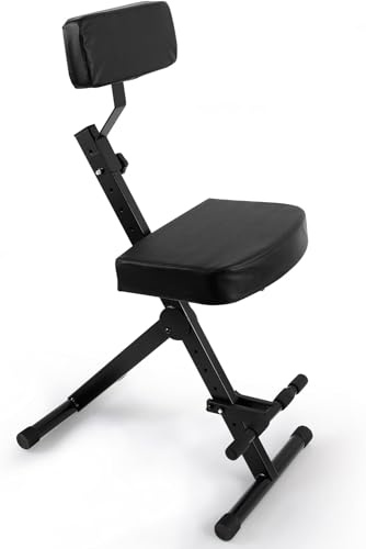 Pyle Portable Adjustable Musician Performer Stool - Folding Musicians Performance Chair, Drum Guitarist Keyboard Throne w/Adjustable Padded Cushion Seat and Back, Foot Rest