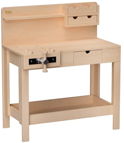 Kinderwerkbank aus Massivholz höhenverstellbare | x1 Spannzange | Holzspielzeug aus Buche | Kinder Hobelbank, Werkbank, Werkstatt, Tischlerei, Werkzeugbank “Bob”- 4014