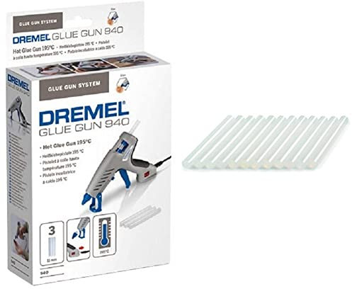 Dremel Pistolet à Colle 940-3 Outil Compact (195 °C) 3 Accessoires & GG11 Lot de 12 Bâtons de colle Universelle 11mm pour Pistolet à Colle Chaude Haute Température 195°C