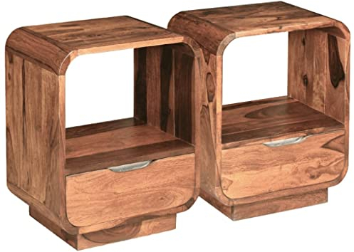 vidaXL 2X Nachttisch Schublade Akazie Holz Nachtkonsole Kommode