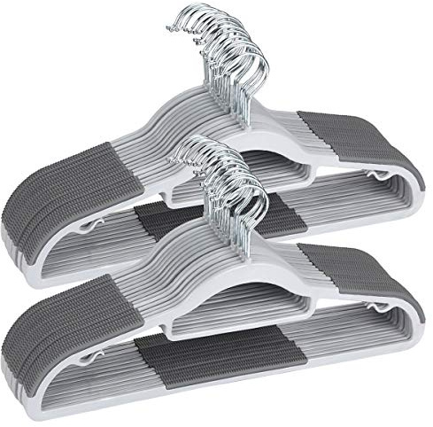 OIKA Hangers 50 Pack, Non-Slip Plastic Hangers, 0.2 Thickness Slim Coat Hangers – Heavy Duty,Space-Saving (16.5inch-Grey)