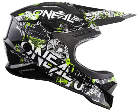 O'NEAL | Casco de Motocross | Motocicleta, Enduro | Estándares de Seguridad ECE 22.05, Carcasa ABS, ventilación y refrigeración óptima | 3SRS Helmet Attack 2.0 | Adultos | Negro Amarillo | Talla S