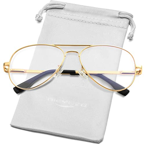 AIEYEZO Classic Aviator Polarized Sunglasses for Men Women Spring Hinge Metal Frame UV400 Protection (Gold/Clear)