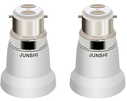 JUNSHI 2 Stück B22 auf E27 Sockel Konverter,Maximale Wattzahl 200W,Hitzebeständig bis 150°C, Feuerbeständig, Konvertiert B22-Bajonettsockel in E27-Edison-Schraubsockel