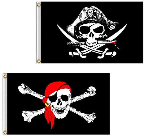 Isuraul Lot de 2 drapeaux de pirate Motifs tête de mort (écharpe rouge) et couteaux croisés 60 x 90 cm