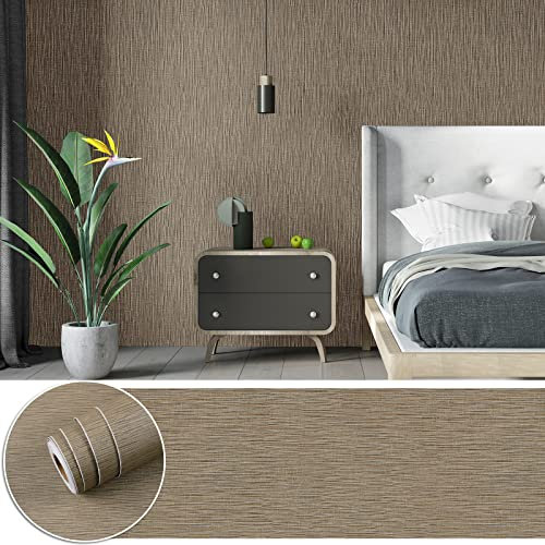 Carta da parati marrone chiaro Grasscloth con carta da parati ruvida in lino marrone 76,2 x 299,7 cm di grandi dimensioni, autoadesiva, in tessuto di carta vinilica per camera da letto, cucina, parete