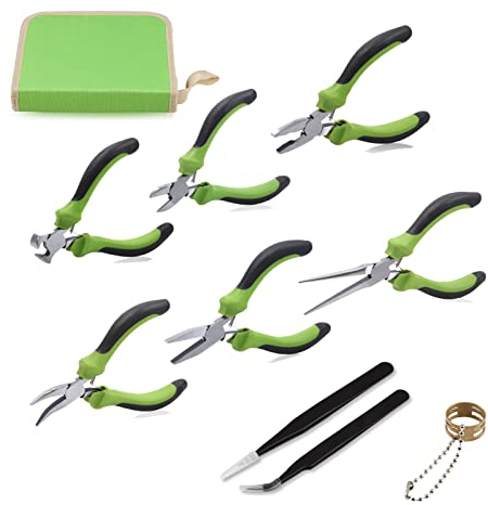 SPEEDWOX Lot de 6 mini pinces avec étui comprenant une pince plat bec, une pince coupante courbée, une pince diagonale, une pince à aiguille et 2 pinces manuelles et de réparation
