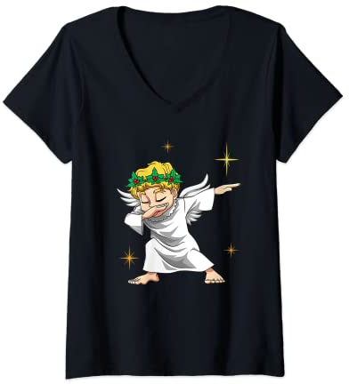 Damen Weihnacht Engel Weihnachtsengel T-Shirt mit V-Ausschnitt