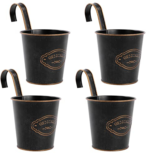 CITÉTOILE 4er Set Hängetöpfe Balkon mit Drainageloch, Blumentopf hängend Hängender, Kleiner Hängender Pflanztopf Blumentopf Metall, übertopf Hängend Blumentöpfe zum Aufhängen Vintage