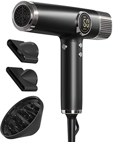 Fezax Hair Dryer, Negative Ionic Blow Dryer Set with 110, 000 RPM Brushless High-Speed Motor, Portable Fast Drying Low Noise Hairdryer with Magnetic Nozzle & Diffuser for Home, Travel & Salon