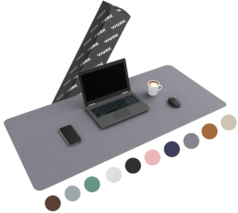 WURK Schreibtischunterlage [120 cm x 60 cm] - Premium Qualität - Mauspad - Große Schreibunterlage - Mauspad XXL - Rutschfeste Unterlagenmatte - Desk Mat - PU Leder Inklusive Kabelclip (Grau)