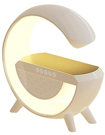 POLYES Caricatore Wireless 3 in 1 con Luce Notturna e Orologio | 2023 Nuova Lampada LED Intelligente con Altoparlante | Lampada d'atmosfera da Comodino con 7 modalità di Illuminazione, Lampada Tavolo