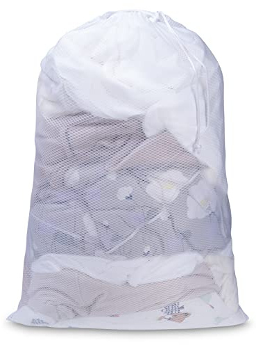 Meowoo Large Mesh Laundry Bag, 24×36inch Heavy Duty Mesh Laundry Bags Drawstring Lockable, Laundry Hamper Liner, Machine Washable, for Travel,Storage, Sports Factories, Dorms, White 1pcs