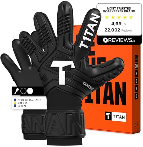 T1TAN Classic 1.0 Black-Out - Guanti da portiere - senza protezione per le dita - guanti da portiere di calcio - taglia 7