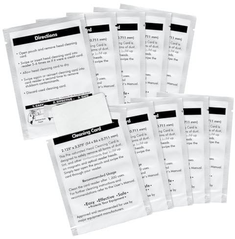 Xinafan 60622 Reinigungskarte, kompatibel mit Dymo LabelWriter 550 450 5XL 4XL Etikettendrucker, Reinigungsblätter Swipe, 8,5 x 5,4 cm Kartenleser, POS Direct Thermal Swiper Reiniger, 10 Stück