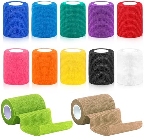 12 Rollen Selbstklebender Verband 7,5cm x 4,5m, YSWOVUO Haftbandage Selbstklebend, Vliesstoff Selbsthaftende Bandage, Elastischer Binden Verband für Stretch Sportler, Handgelenk, Knöchel, Pet