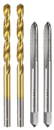 sourcing map Metric Tap & Drill Bit Set, 2pcs M5 x 0.8 Straight Flute Thread Taps and 2pcs 4.2mm Twist Drill Bits Titanium Coated, HSS6542 Screw Tapping Threading Tools