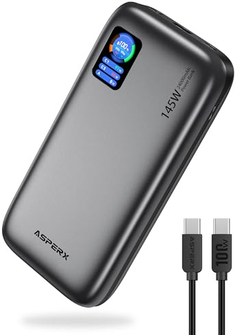 AsperX Batterie Externe de 24000mAh avec 3 Ports Puissance 145 W, Power Bank Charge Rapide, Écran Numérique, Compatible avec iPhone 15/14/13, Ordinateur Portable, MacBook, Dell, AirPods et Plus