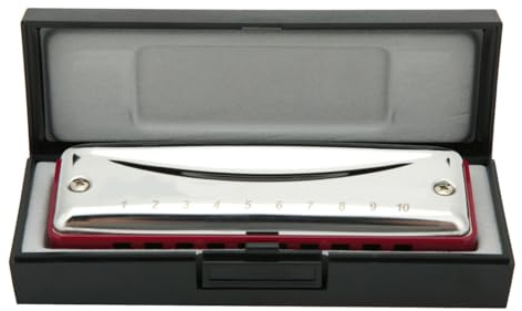 Weniger Steel Blues Mundharmonika 10 Löcher Tonart Eb für Anfänger und Fortgeschrittene, Professionelles Zubehör (Rot)