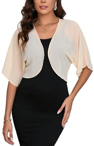 Dosieyeo Dam Bolero shrug chiffong öppen framsida 3/4 ärm beskuren cardigan lätt tunna toppar för klänning