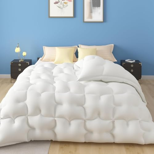 CASABEL - Edredón (240 x 260 cm, cálido, Grande, frío, Nube, Blanco, Relleno de Densidad 700 gsm, Fibra Hueca Alta, Tratamiento antiácaro, bacteriano, Moho, Manta para 2 Personas