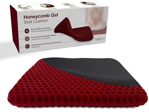 LuxeCraft Honeycomb Gel Seat Cushion – 4.5 cm Thick Gel Comfort Cushion for Pain Relief & Support | 2 Zippered Covers | Soft TPR with Breathable Honeycomb Design | Office Chairs, Cars & Wheelchairs