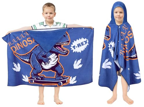 decalsweet Toalla Infantil con Capucha 100% Algodón, Toalla de Playa de Microfibra, Grande Suave Absorbente Toalla de Baño Poncho Toalla Piscina Infantil Niño y Niña 127 x 76 cm(Dinosaurio)
