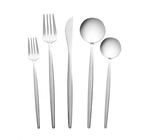 Karaca Orion Silver Lot de 60 couverts de service en acier inoxydable avec louche, cuillère de service, fourchette, passoire, spatule et pince à sucre