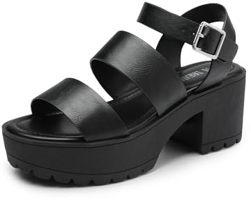 DREAM PAIRS Sandali da donna con plateau e tacco basso | Sandali estivi da pescatore con punta aperta per tutto il giorno, eleganti e confortevoli, con cinturino alla caviglia