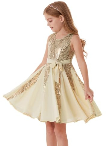 GRACE KARIN Girls Sparkling Sequin Princess Dress Birthday Party Gown Summer Flower Girl Special Occasion Dress Festival Outfit 5-12 Y