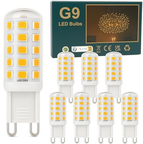 Ugvmn 3W G9 LED Bulbs Warm White 580LM, 2700K Energy Saving Light Bulbs Equivalent to 40W Halogen, No Flicker Capsule GU9 LED Bulb for Home Lighting Decor, Chandelier, Not Dimmable, 220-240V,8 Pack