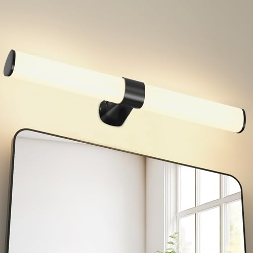 PRINCEWAY 15W Lampara Aplique de Pared LED para Espejo de Baño, 60CM de Ancho Lámpara de Negro Mate, IP44 Impermeable, 1500Lm No Regulable, 3 Niveles de Colores de Iluminación Opcionales