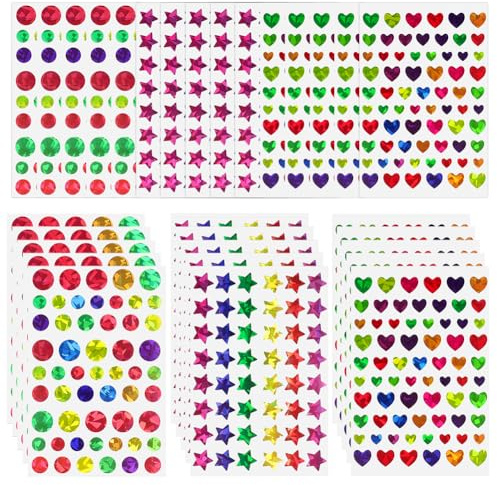 OSDUE 30 Fogli Stickers Bambini, Adesivi Bambini a Forma di Cuori Stelle Punti, Adesivi Colorati per Scrapbooking e Regali
