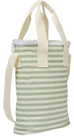 SUNNYLiFE Light Cooler Drinks Bag, Sea Sage Stripe, PP/PEVA/EPE Material, 13.39 x 9.45 x 4.33 inches, 0.73 lbs, Insulated, Collapsible, 8L Capacity, Includes Freezable Gel Ice Pack